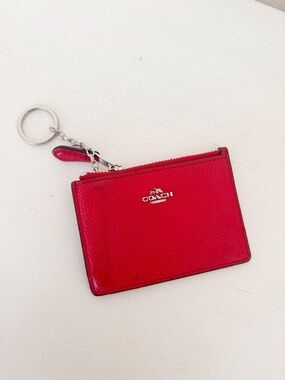 Coach Red Pebbled Leather Keyring Card Pouch